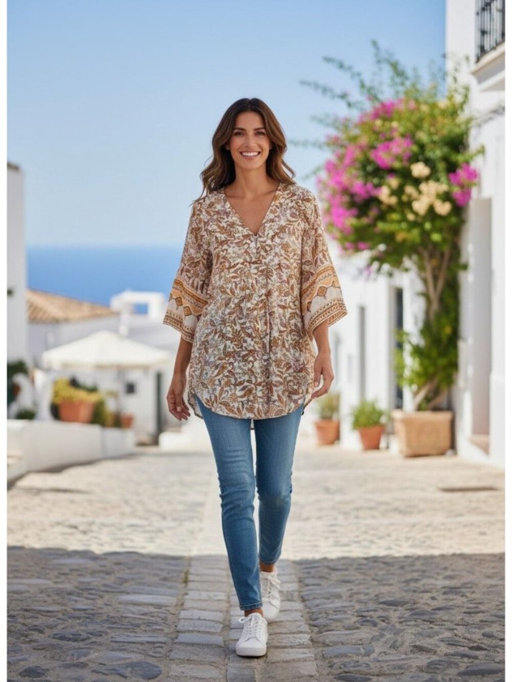 Rip Curl Womens Boho Floral Print Blouse Flared Sleeves XXS Beige Lightweight Ra